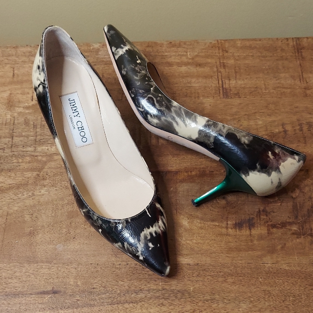 Jimmy Choo Romy Pumps with Green Metallic Heels - EU 37